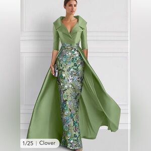 Beaded Embroidered Evening Gown with Pockets